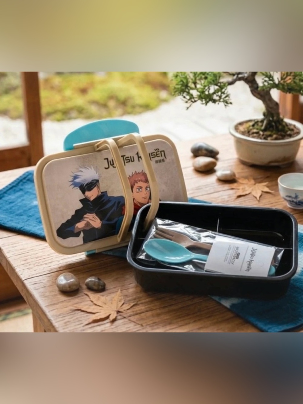 Blue & Black Bento Lunch Box with Utensils